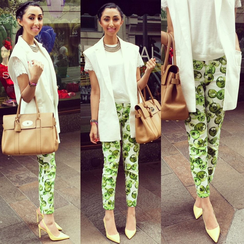 ZARA kiwi fruit pattern pants